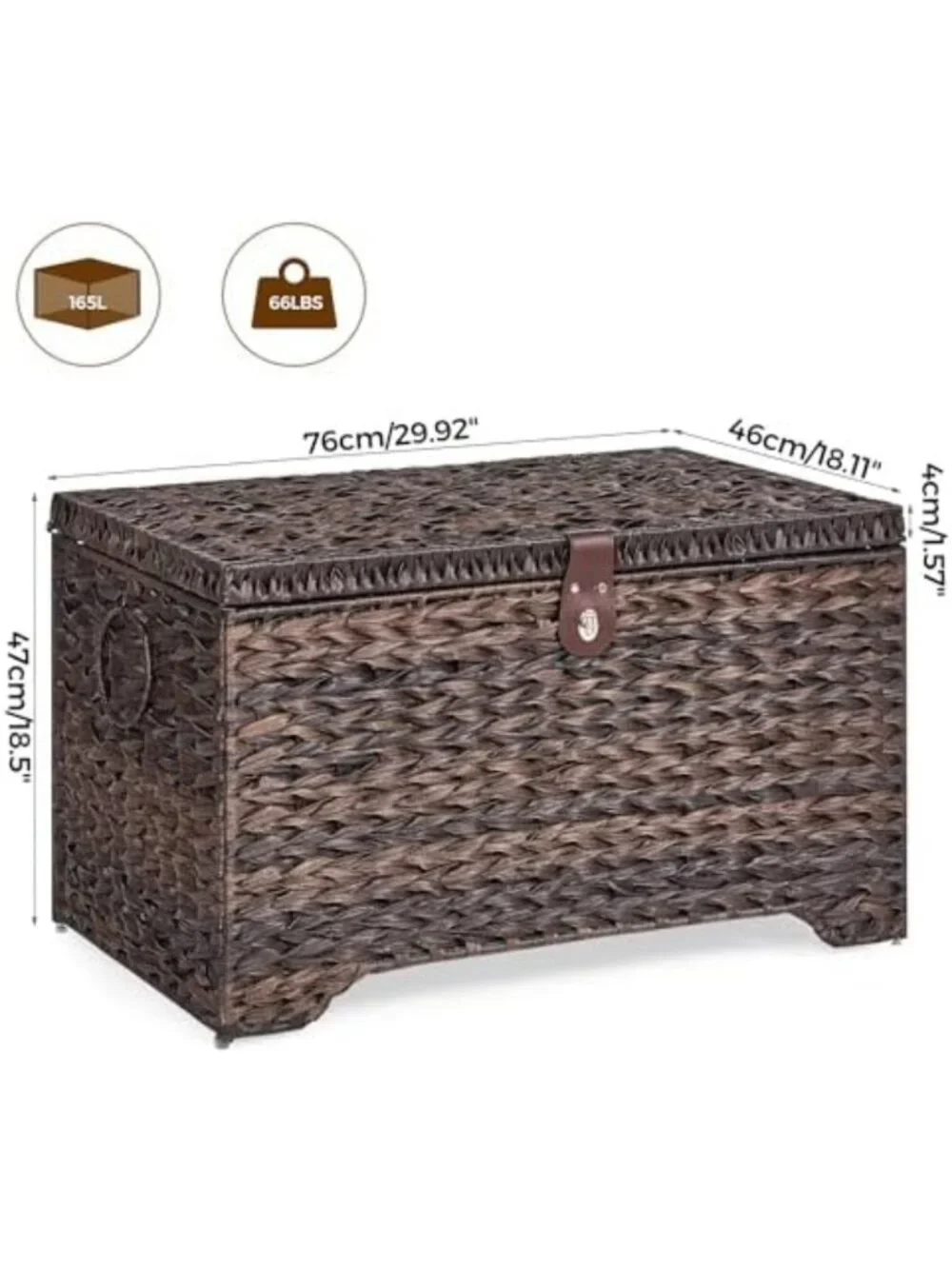 Large Handwoven Wicker Storage Basket with Lid - 165L Stylish Home Organizer